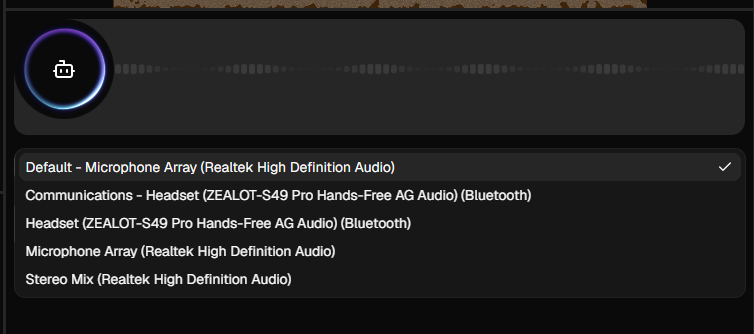Audio Input screenshot