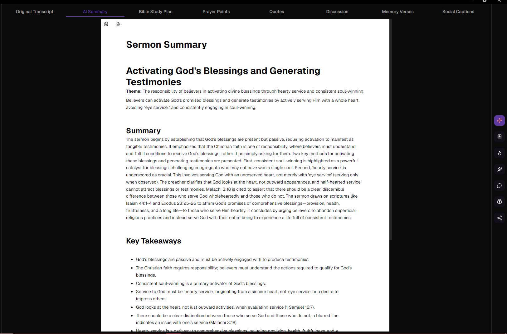 AI Sermon features screenshot